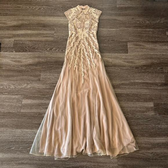 NWT Sue Wong Nocturne Nude Embroidered Sequin Gown Maxi Formal Dress Mandarin - Picture 2 of 16